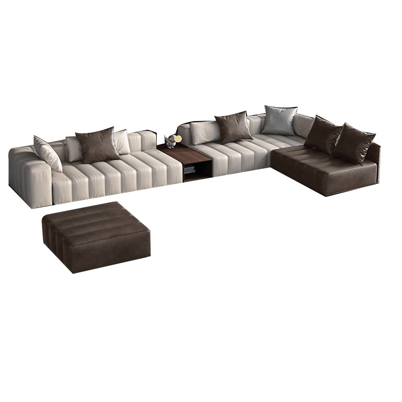 Mid Century Genuine Leather Sectional Sofa 24" H Square Arm Sofa with Storage