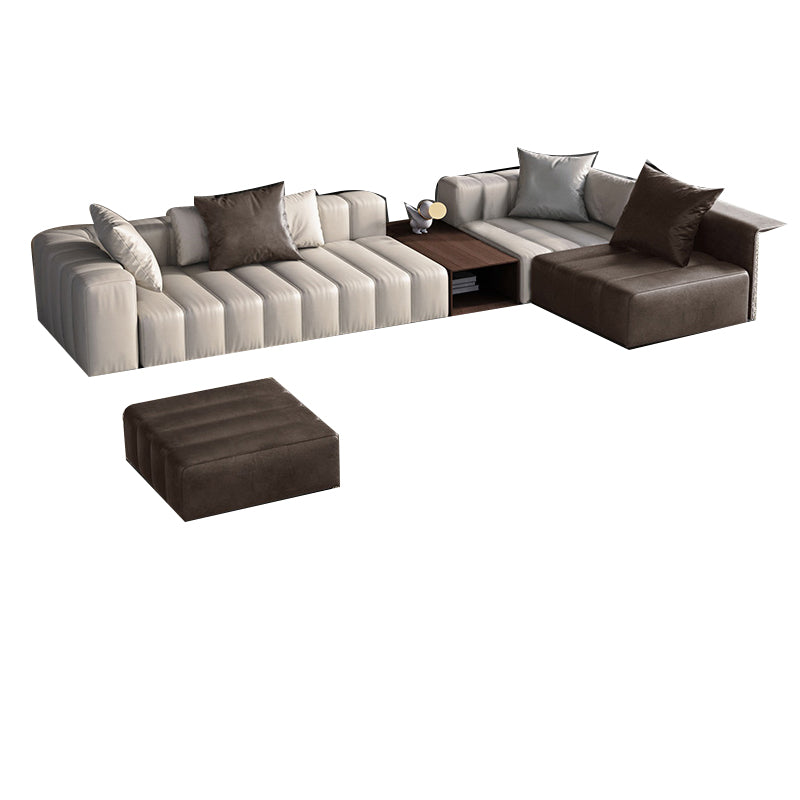 Mid Century Genuine Leather Sectional Sofa 24" H Square Arm Sofa with Storage