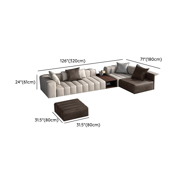 Mid Century Genuine Leather Sectional Sofa 24" H Square Arm Sofa with Storage