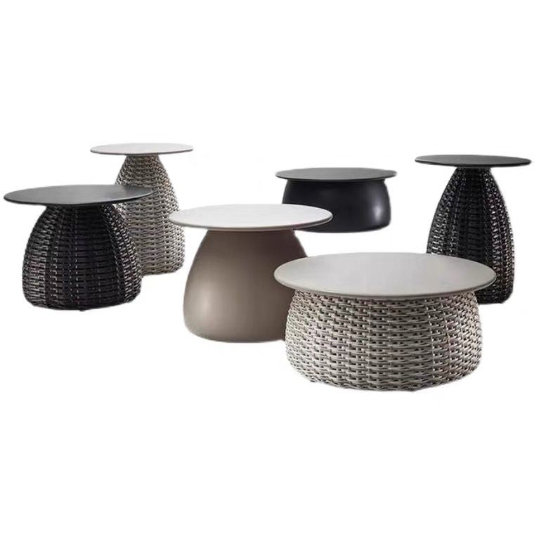 Modern Rattan Side Table Outdoor Patio Table with Aluminum Frame