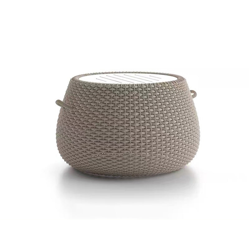 Modern Rattan Side Table Outdoor Patio Table with Aluminum Frame