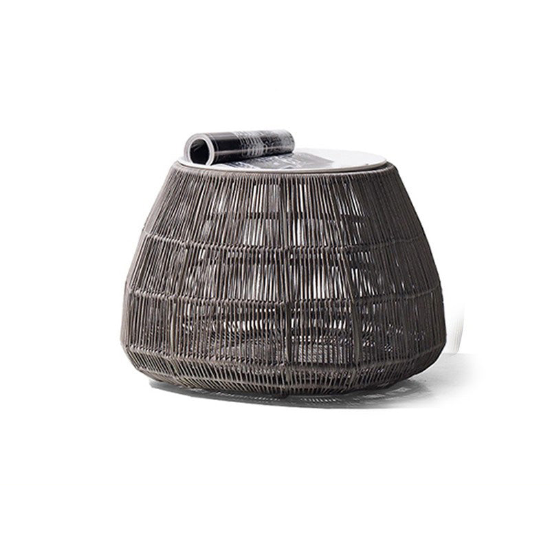 Modern Rattan Side Table Outdoor Patio Table with Aluminum Frame