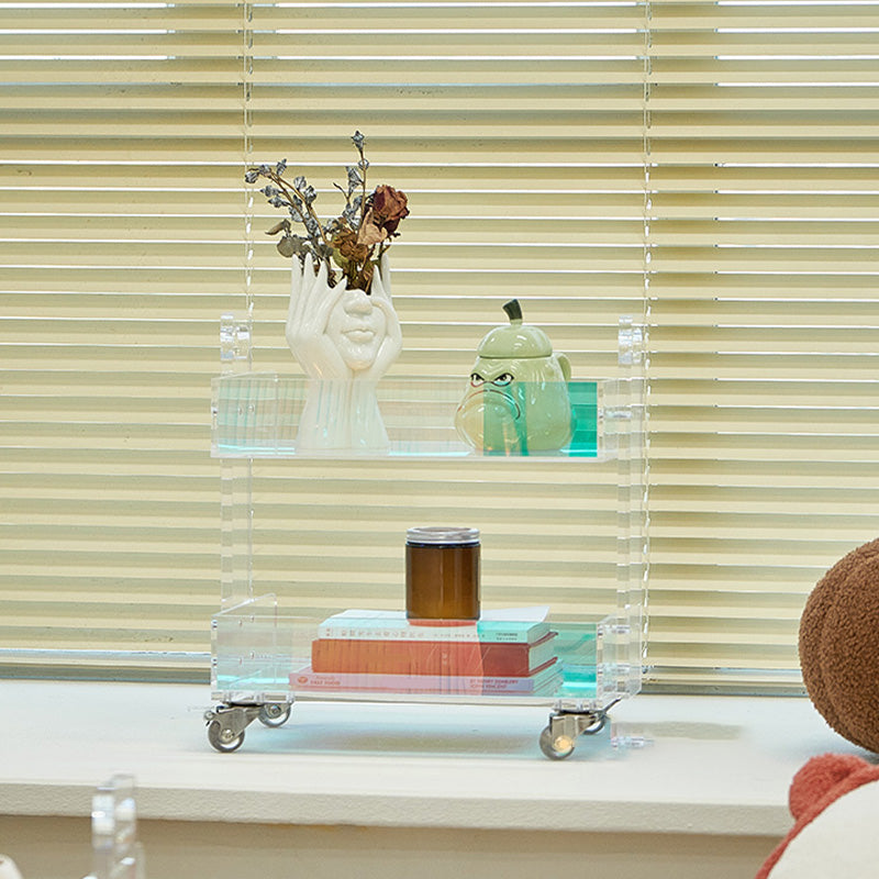 Modern Acrylic Rectangular End Table Double Tier Corner Table with Storage