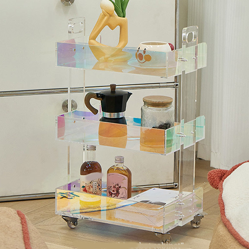 Modern Acrylic Rectangular End Table Double Tier Corner Table with Storage