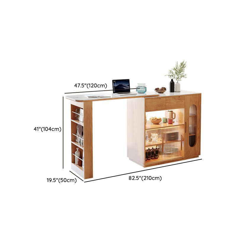 Stone Top Bar Table with Wooden Storage Rectangle Bistro Table for Small Places