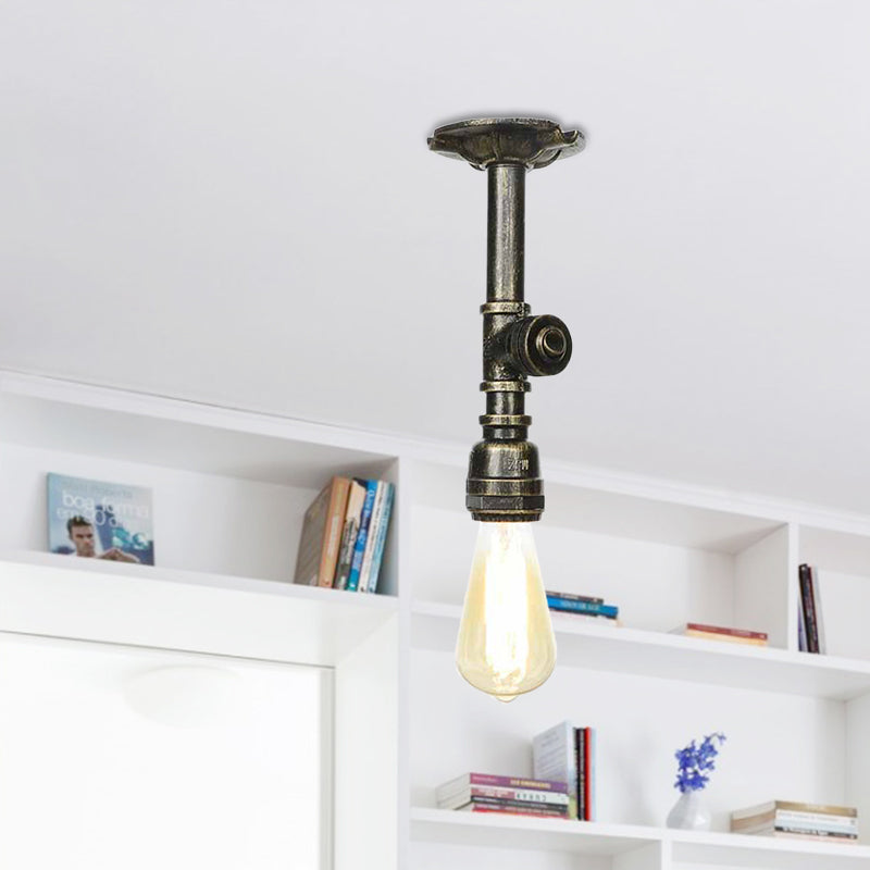 Tubo di acqua leggera semi-flush di bronzo in bronzo 1 lampadina 1 illuminazione a montaggio a filo anticato