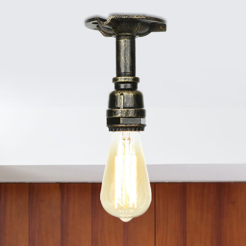 Tubo di acqua leggera semi-flush di bronzo in bronzo 1 lampadina 1 illuminazione a montaggio a filo anticato