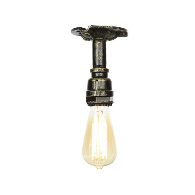 Tubo di acqua leggera semi-flush di bronzo in bronzo 1 lampadina 1 illuminazione a montaggio a filo anticato