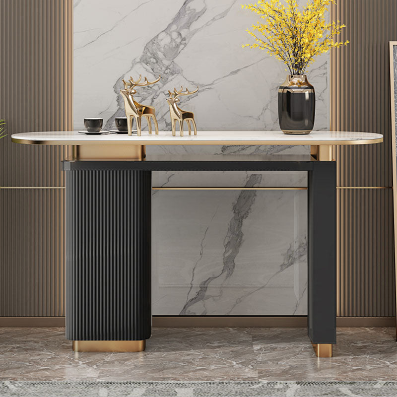 Oval Shape Contemporary Console Table Stone Console Sofa Table in Black and White