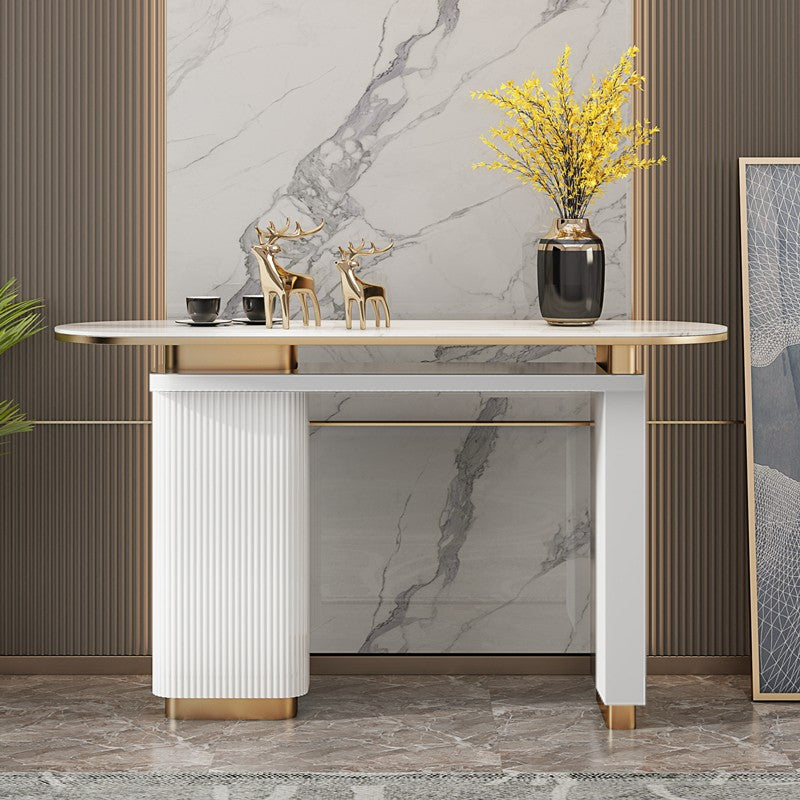 Oval Shape Contemporary Console Table Stone Console Sofa Table in Black and White
