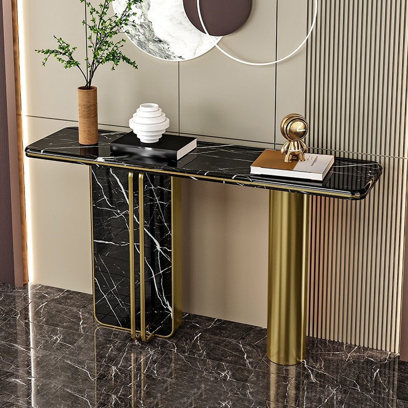 Rectangle Shape Contemporary Console Table Stone Sofa Table in Black/Grey