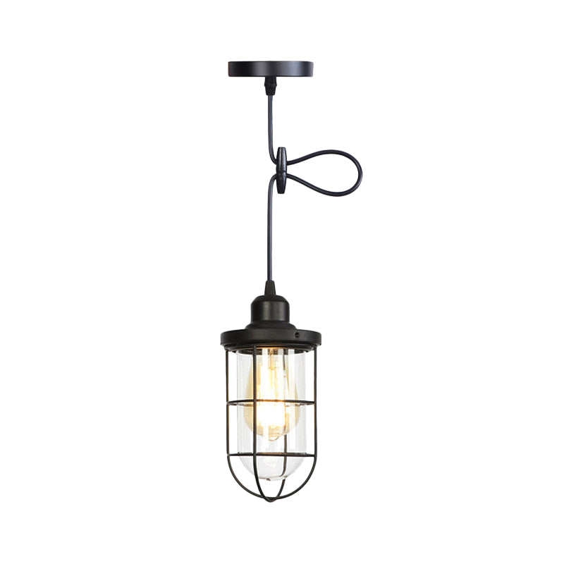 1 plafond léger plafonnier Light Cage ancrée en verre transparent en verre pendant lampe en noir avec cordon réglable