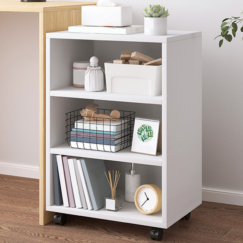 Modern Style Bookshelf Wooden Open Back Bookcase with Caster Wheels for Home