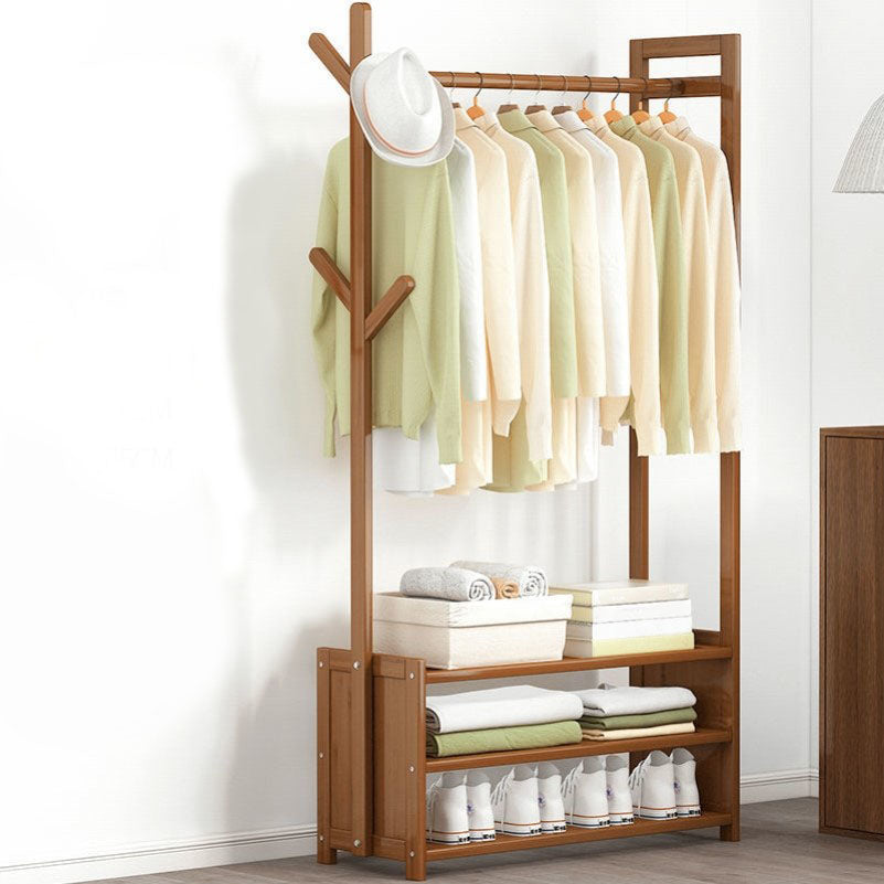Contemporary Style Wardrobe Armoire Bamboo Armoire with Clothes Rail for Home