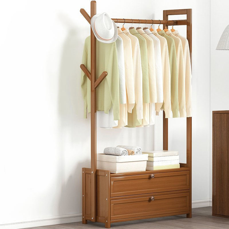 Contemporary Style Wardrobe Armoire Bamboo Armoire with Clothes Rail for Home