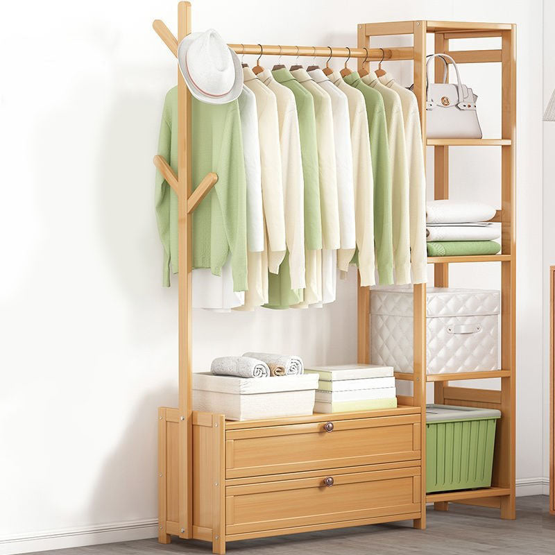 Contemporary Style Wardrobe Armoire Bamboo Armoire with Clothes Rail for Home