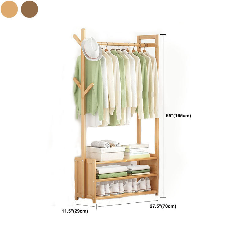 Contemporary Style Wardrobe Armoire Bamboo Armoire with Clothes Rail for Home