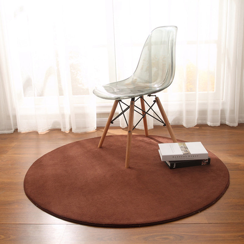 Round Area Carpet Living Room Solid Color Rug Non-Slip Backing Casual Polyster Indoor Rug