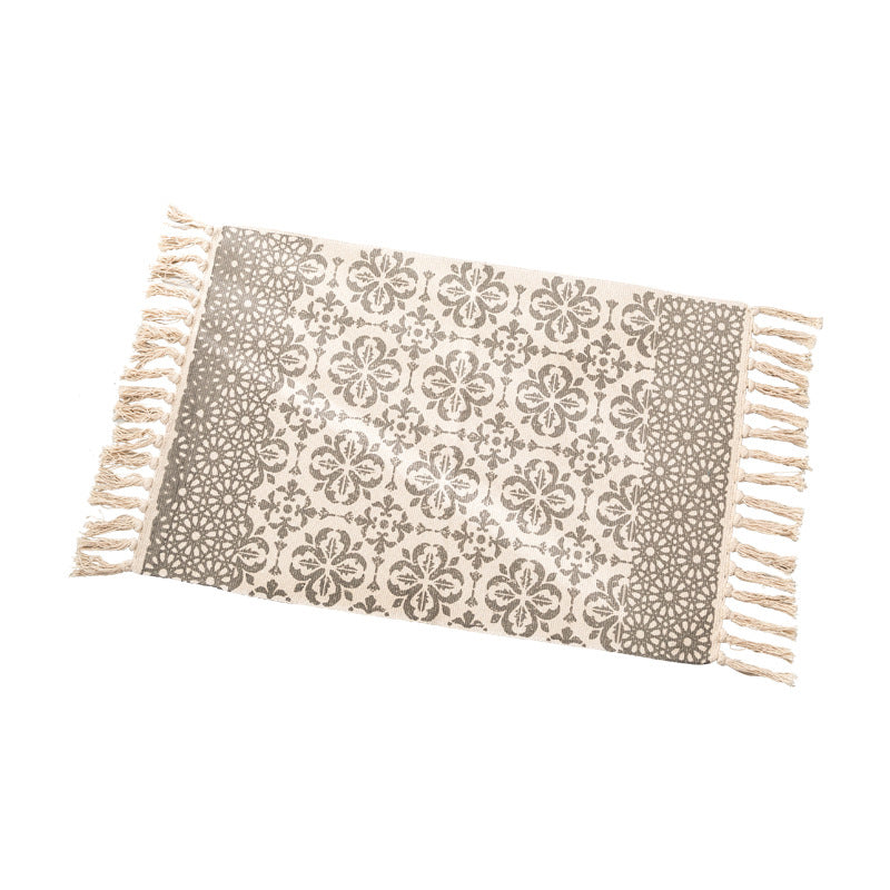 Contemporary Carpet Geometric Print Cotton Linen Area Carpet Rectangle Bedroom Tassel Rug