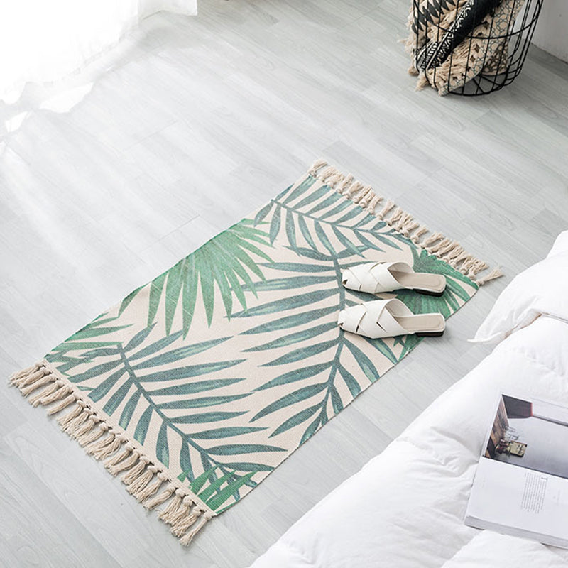 Contemporary Carpet Geometric Print Cotton Linen Area Carpet Rectangle Bedroom Tassel Rug