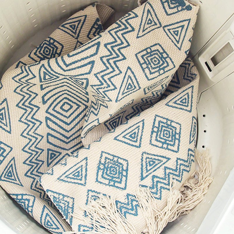 Contemporary Carpet Geometric Print Cotton Linen Area Carpet Rectangle Bedroom Tassel Rug