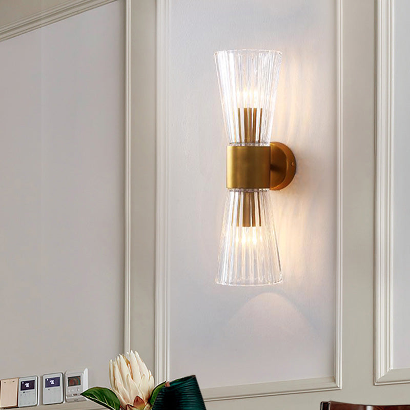 Hourglass Shape Wall Sconce Lighting Postmodern Clear Prismatic Glass 2 Heads Brass Up-Down Wall Lamp