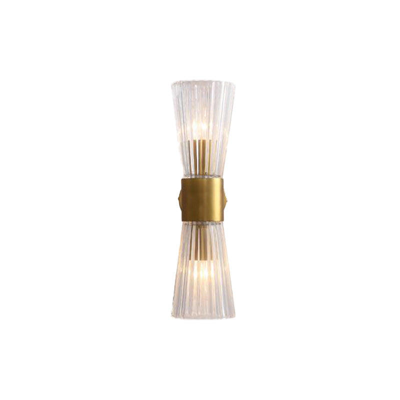 Hourglass Shape Wall Sconce Lighting Postmodern Clear Prismatic Glass 2 Heads Brass Up-Down Wall Lamp