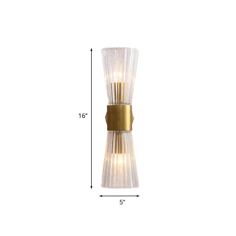 Hourglass Shape Wall Sconce Lighting Postmodern Clear Prismatic Glass 2 Heads Brass Up-Down Wall Lamp
