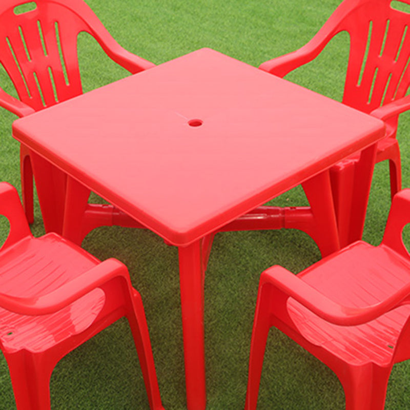 Modern Style Rectangle/Round Patio Table Plastic Water Resistant with Umbrella Hole