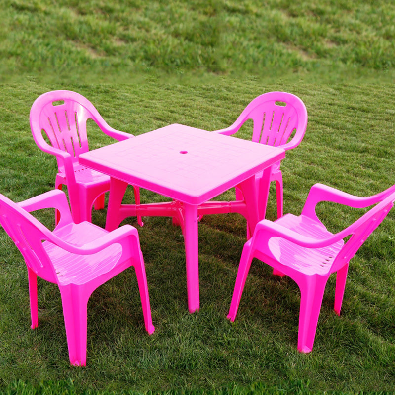 Modern Style Rectangle/Round Patio Table Plastic Water Resistant with Umbrella Hole