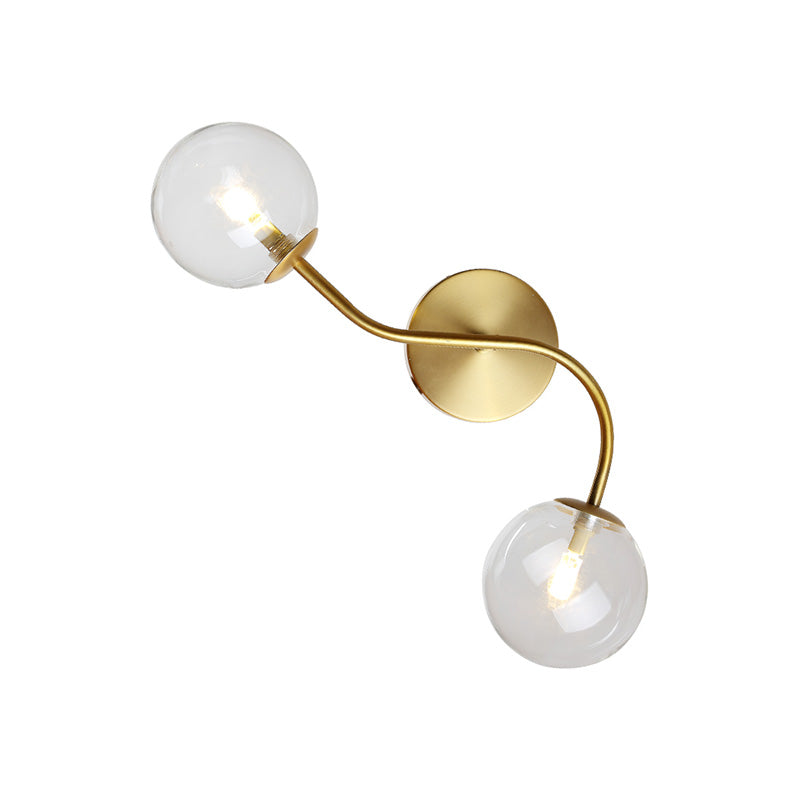 Ball Stairway Wall Mount Light Clear/Tan Glass 2-Light Post Modern LED Wall Lamp Sconce in Brass