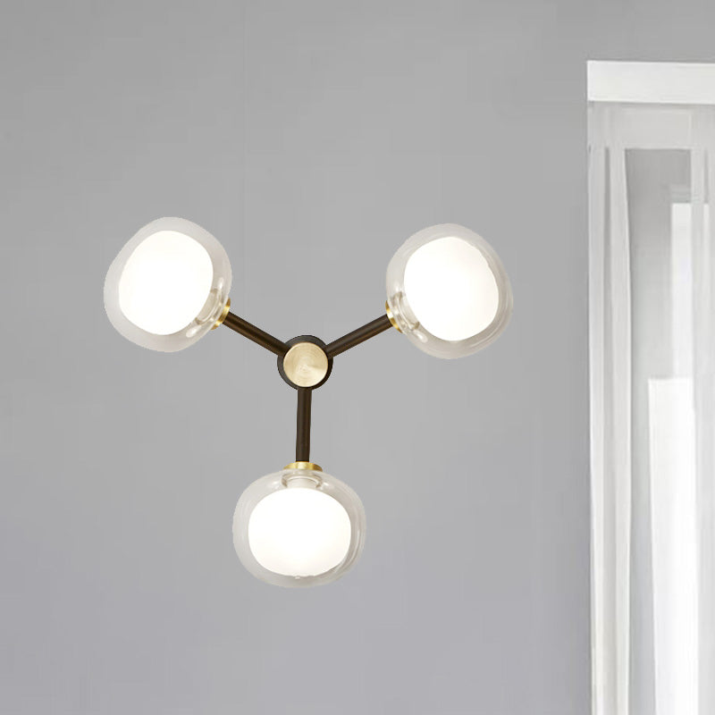 Éclairage d'applications de chambre à 3 tête Post lampe murale moderne noir et or avec une teinte en verre transparent oblongue