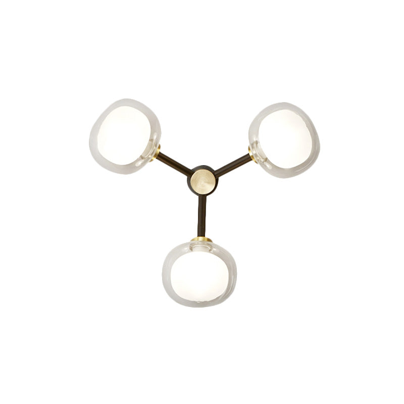 Éclairage d'applications de chambre à 3 tête Post lampe murale moderne noir et or avec une teinte en verre transparent oblongue