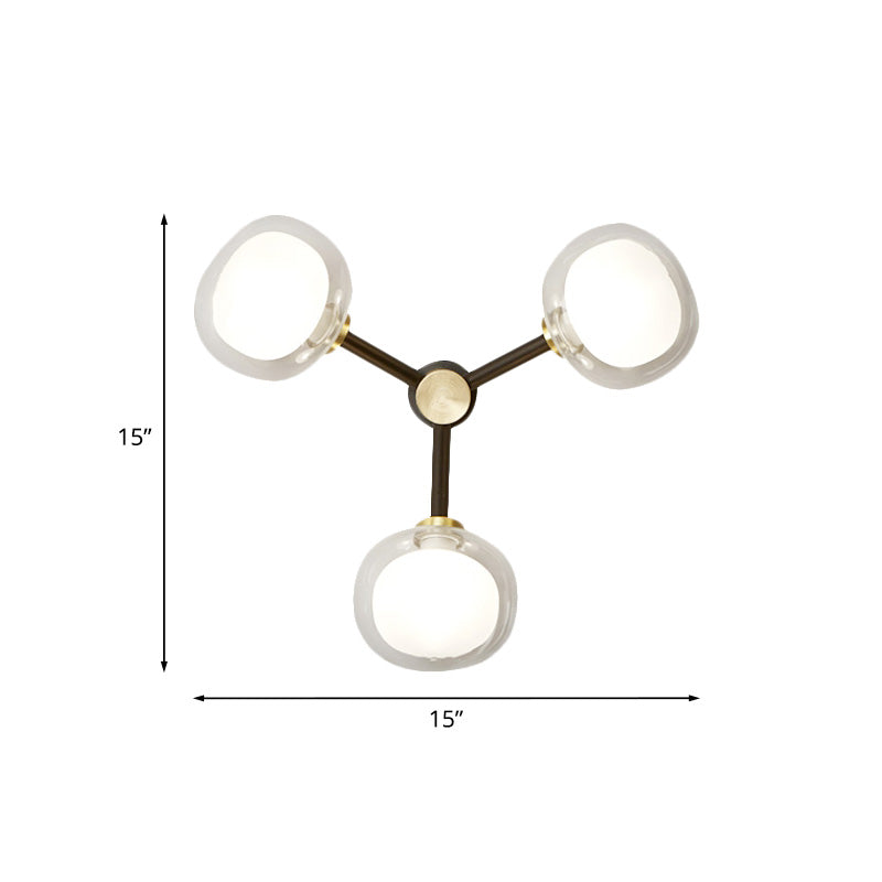 3-Head Bedroom Sconce Lighting Post Modern Black and Gold Wall Lamp with Oblong Clear Glass Shade