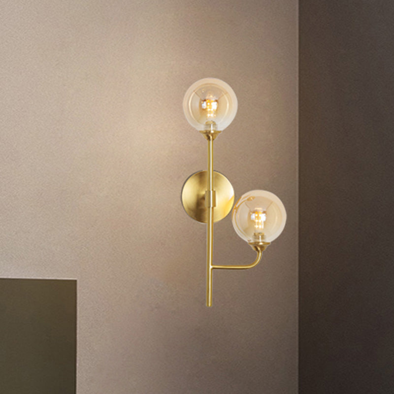 Sphère Salle de salle de bain Mont Light Amber / Smoke Grey Grey Glass Brass Finish Finish LED Murce Sconce
