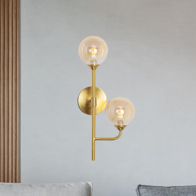 Sphère Salle de salle de bain Mont Light Amber / Smoke Grey Grey Glass Brass Finish Finish LED Murce Sconce