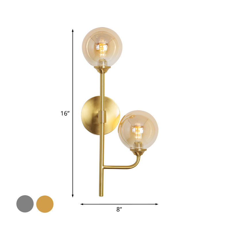 Sphère Salle de salle de bain Mont Light Amber / Smoke Grey Grey Glass Brass Finish Finish LED Murce Sconce