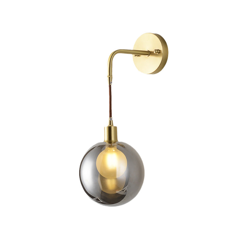 1 lampada da parete per angolo leggero lampada da parete per finitura in ottone postmoderno con sfumatura di vetro grigio fumo