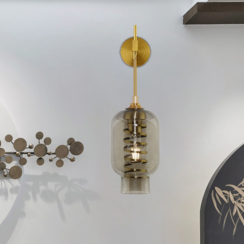 Lanterne fumée en verre gris éclairage mural postmoderne 1 application de lampe murale en laiton en laiton pour le salon de thé