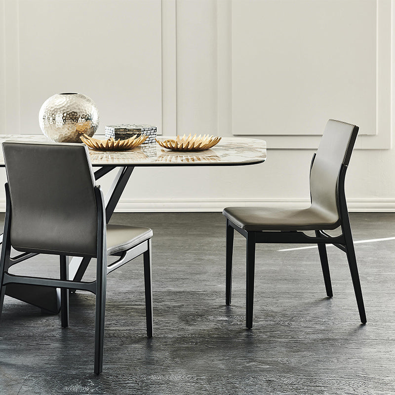 Industrial Style Side Chair Faux Leather Side Dining Chair with Wooden Base