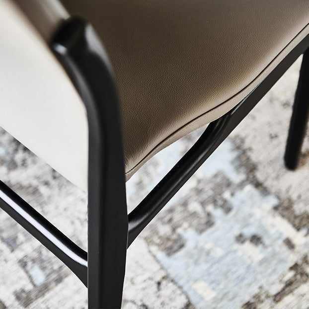 Industrial Style Side Chair Faux Leather Side Dining Chair with Wooden Base