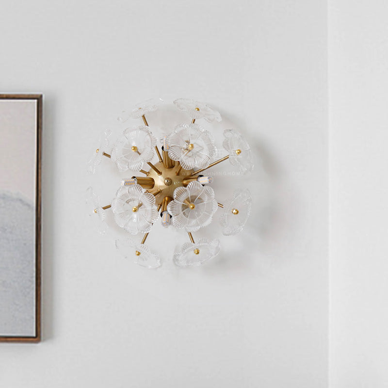Klare Blumenglasblüte Wandleuchte Leuchten zeitgenössische 4 Köpfe Gold Finish Wandhalterung Lampe