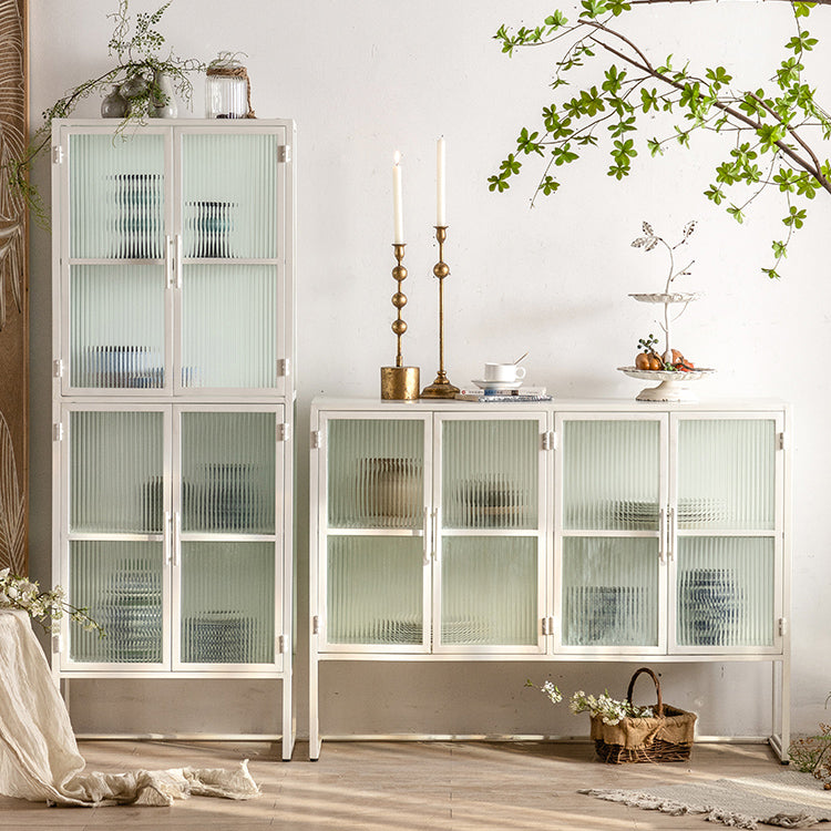 Modern Curio Cabinet Metal Glass Doors Buffet Cabinet for Dining Room