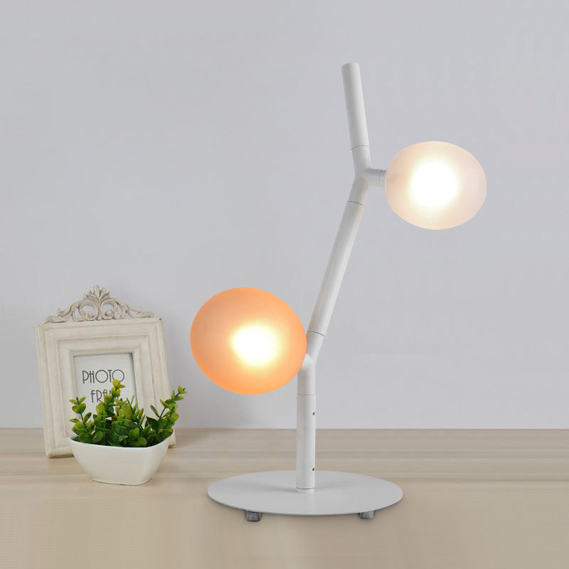 White Finish Branch Night Table Light Modern 2-Light Metallic Desk Lamp with Oval Frosted Glass Shade