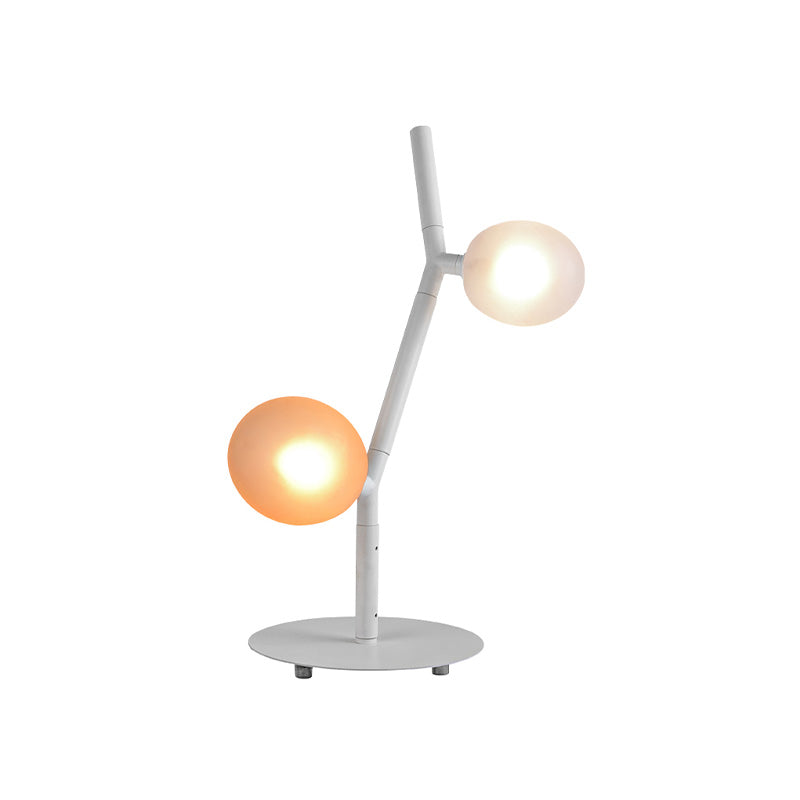 White Finish Branch Night Table Light Modern 2-Light Metallic Desk Lamp with Oval Frosted Glass Shade
