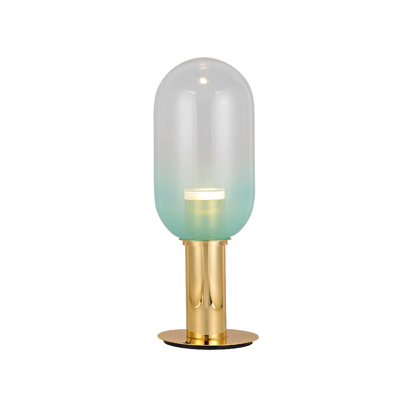 Lampada da notte modernista a LED in vetro verde sfumato con luce da tavolo per camera da letto a capsula in oro