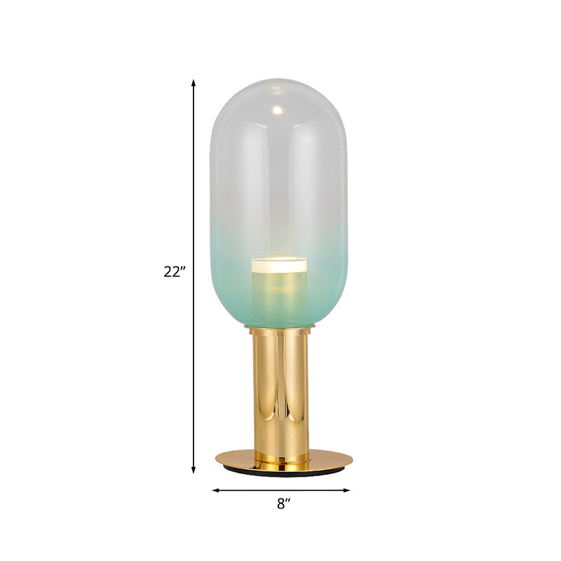 Lampada da notte modernista a LED in vetro verde sfumato con luce da tavolo per camera da letto a capsula in oro