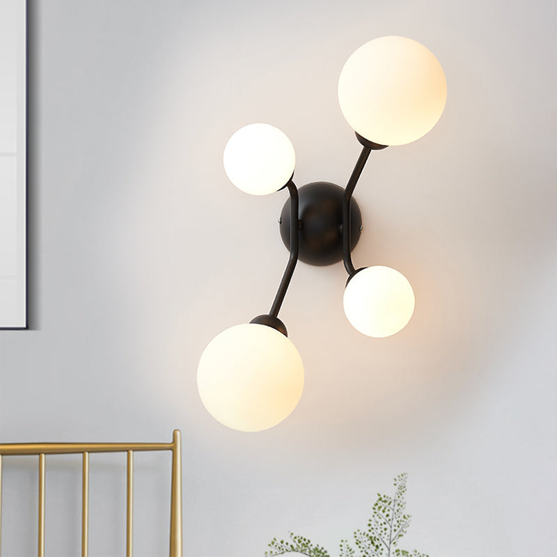 Modernism 4-Light Sconce Lighting with Cream Glass Shade Black/Gold Finish Orb Wall Mounted Lamp Fixture
