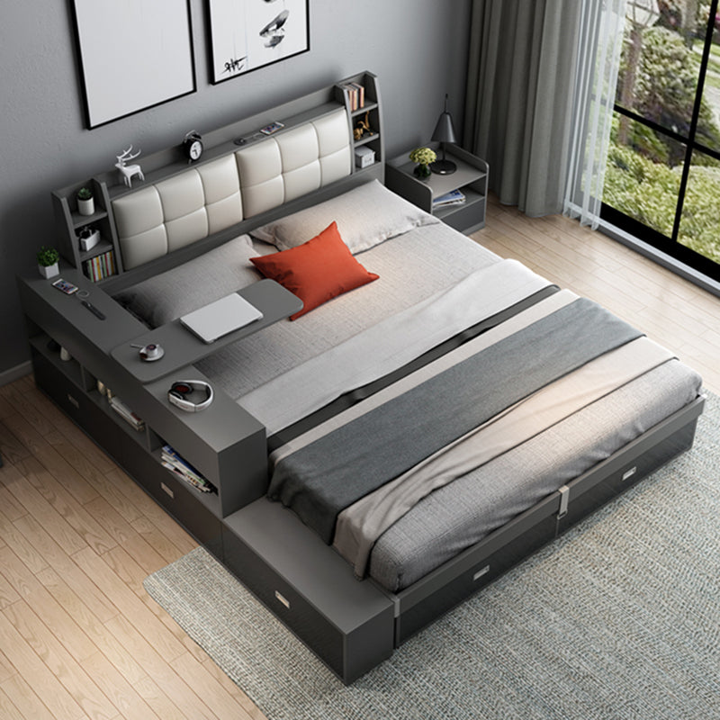 Upholstered Headboard Standard Bed with Storage Gray Wood 38.58" High