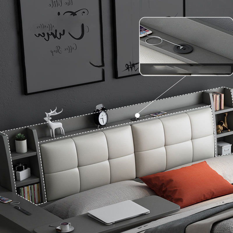 Upholstered Headboard Standard Bed with Storage Gray Wood 38.58" High